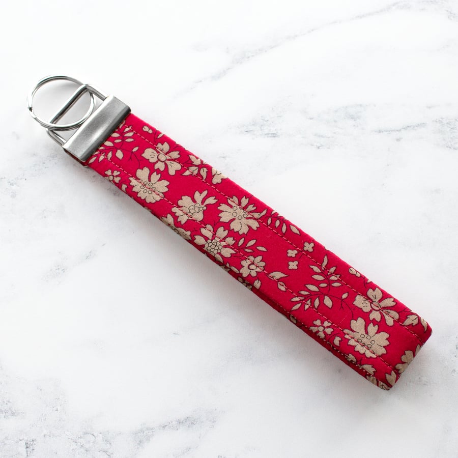 Key Ring, Wristlet - Handmade using Liberty Tana Lawn. Capel, Red