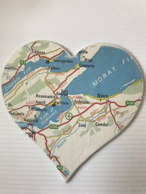 NAIRN  Vintage map art. 4” white frame. Scottish places. 