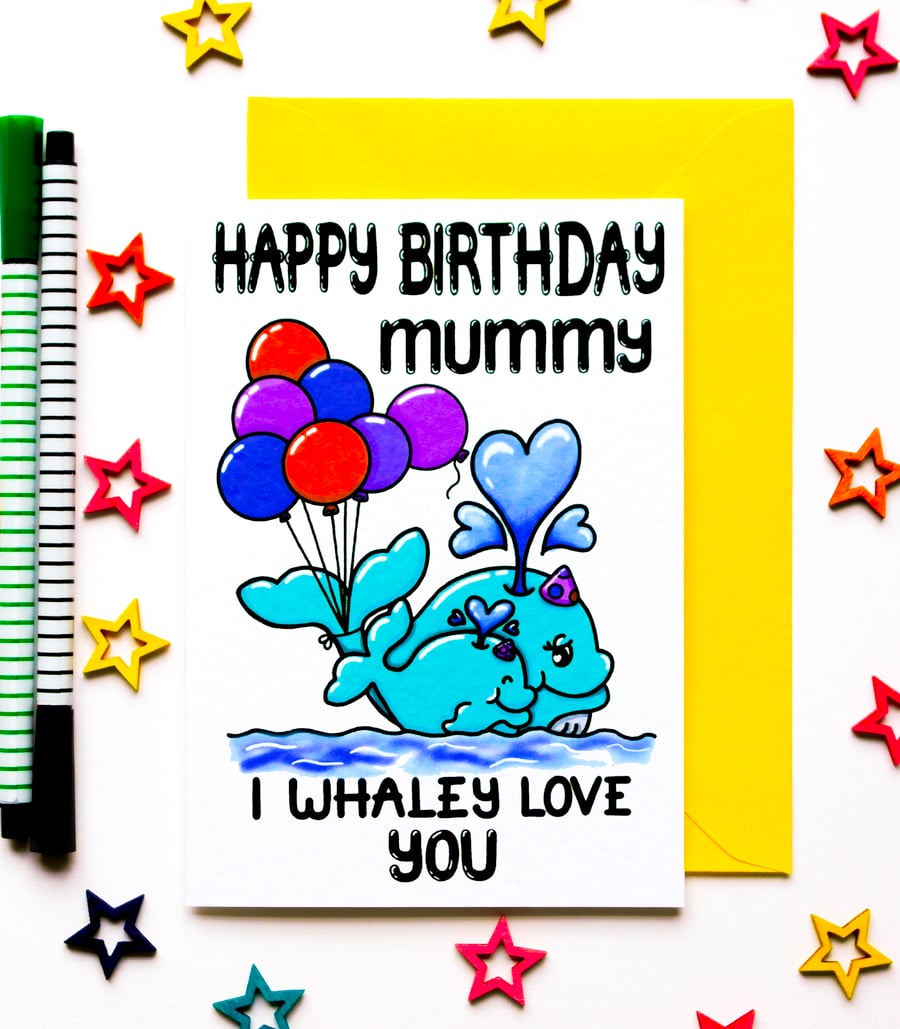 Cute Whale And Baby Whale Birthday Card For Mummy From Child