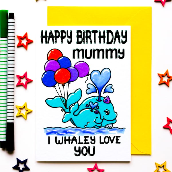 Cute Whale And Baby Whale Birthday Card For Mummy From Child
