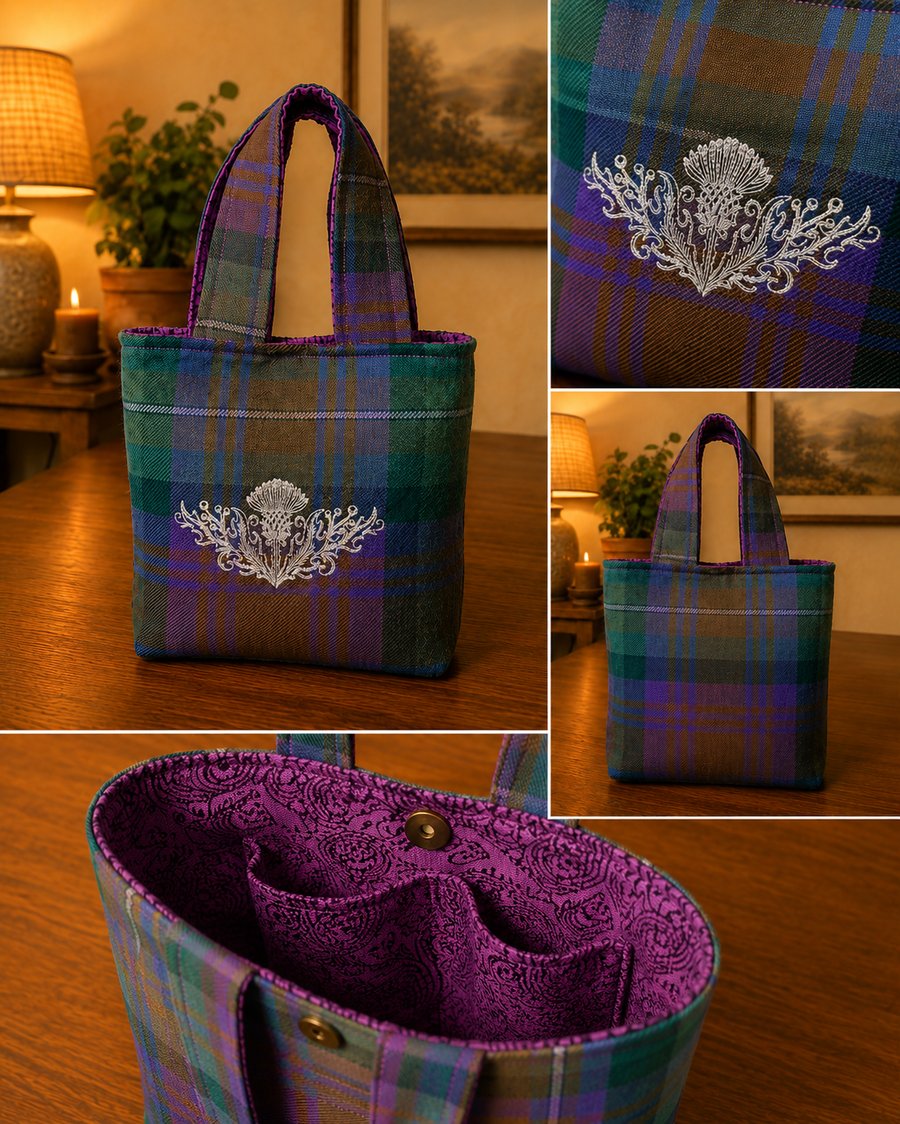Isle of Skye tartan handbag with thistle 