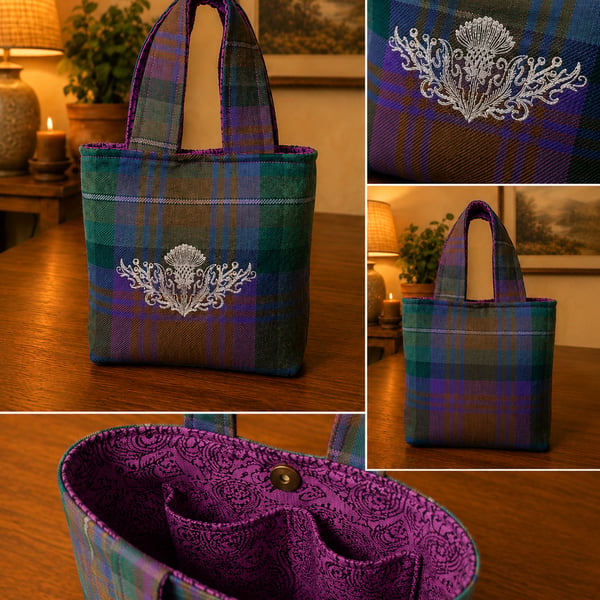 Isle of Skye tartan handbag with thistle 