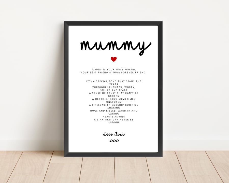 Personalised Mummy Print mum poem gift wall art poster Mother’s Day 