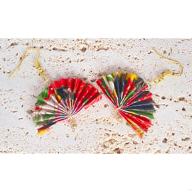 Paper Fan Earrings, Earrings With Bead, Japanese Washi Paper, Autumn,Hand Folded