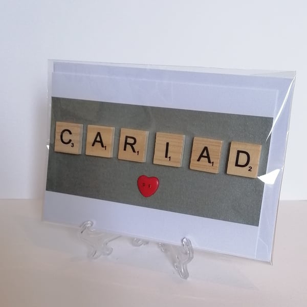  Cariad (Love) scrabble handmade greetings card Welsh