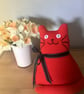 Red cat hand knitted  doll - cat cushion 