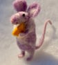 Felted mouse - dappled lilac mouse with cheese - Image 2