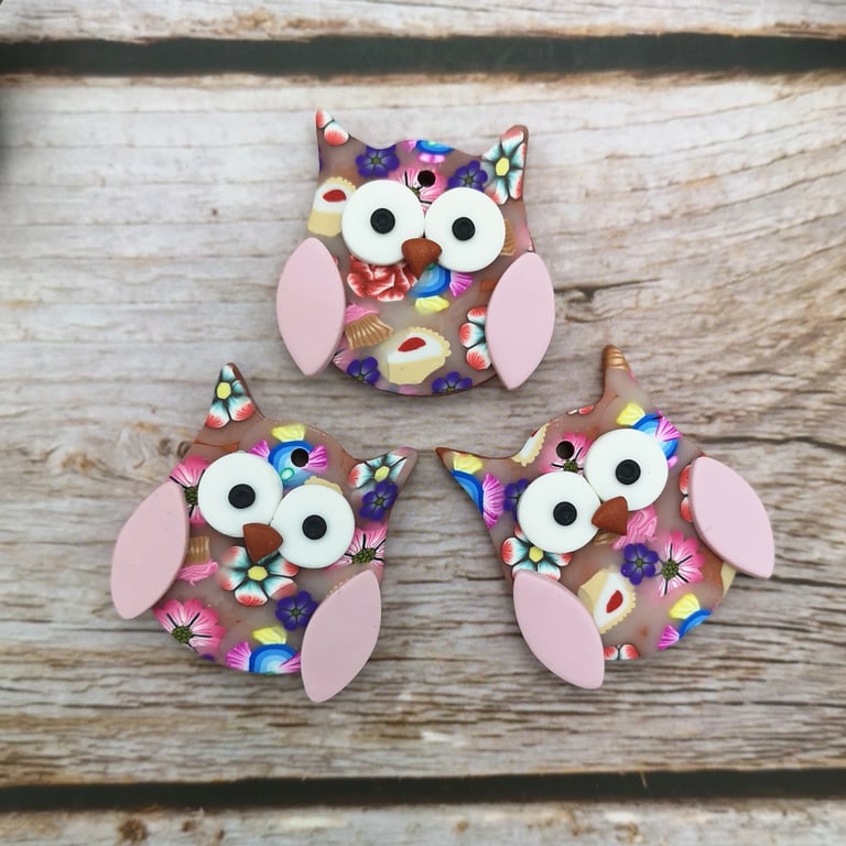 Polymer Clay Owl Pendants - set of 3