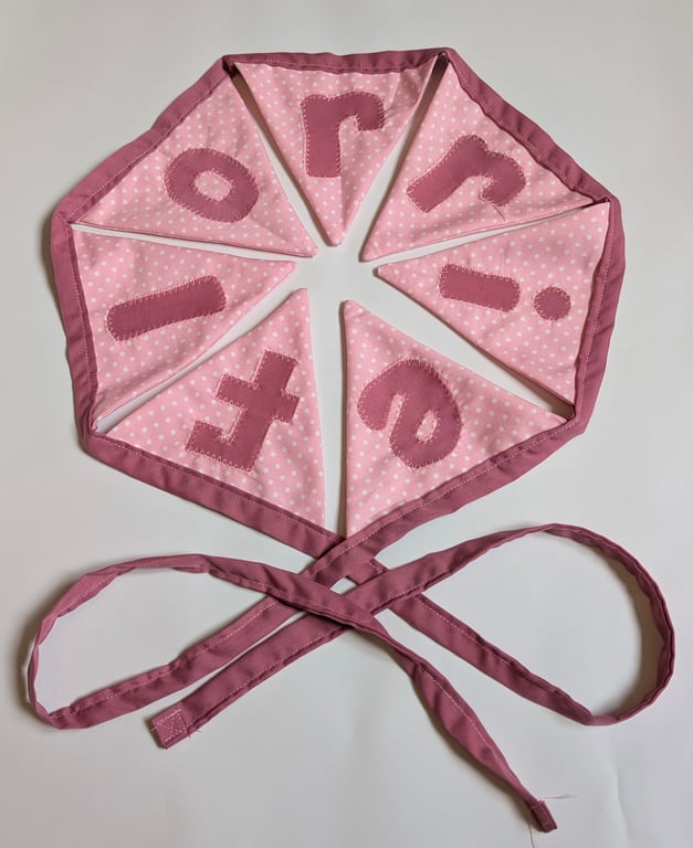 Handmade personalised sewn fabric name bunting polka dot pink