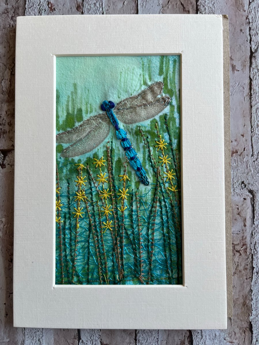 Dragonfly textile greetings card