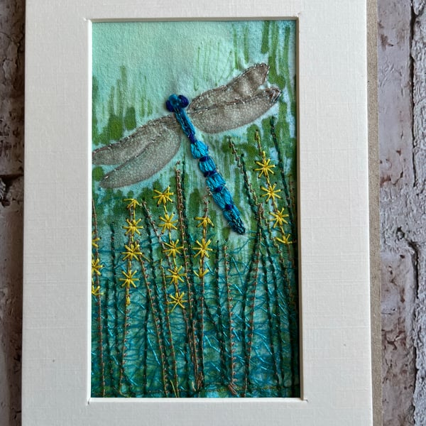 Dragonfly textile greetings card