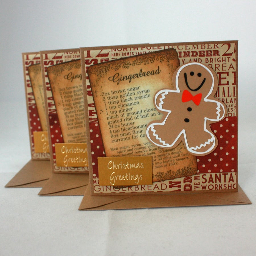 Handmade Christmas cards - Gingerbread men - pack of 3