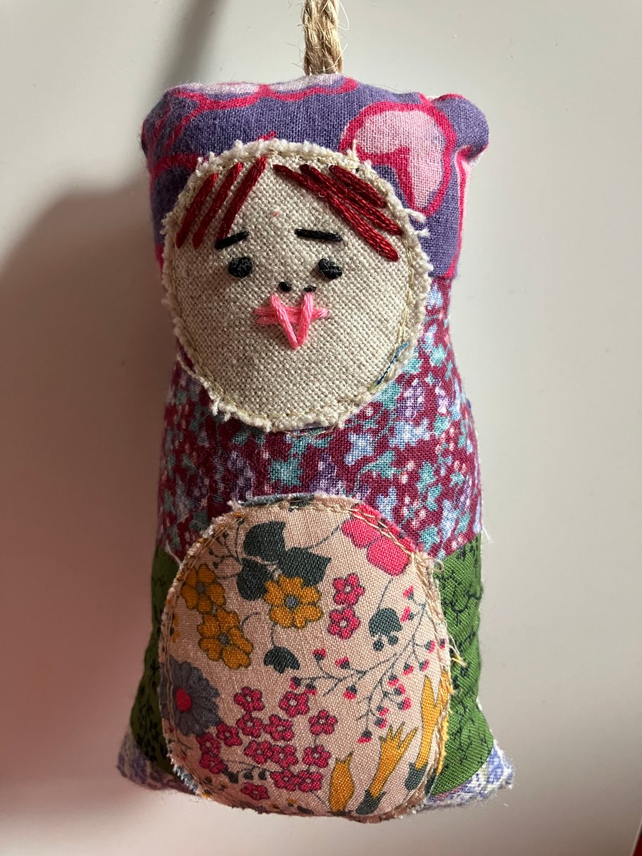 Decorative mini hanging doll hand made in Devon - Maeve