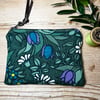 Flower Waltz Green Retro Floral linen and tweed coin purse stocking filler