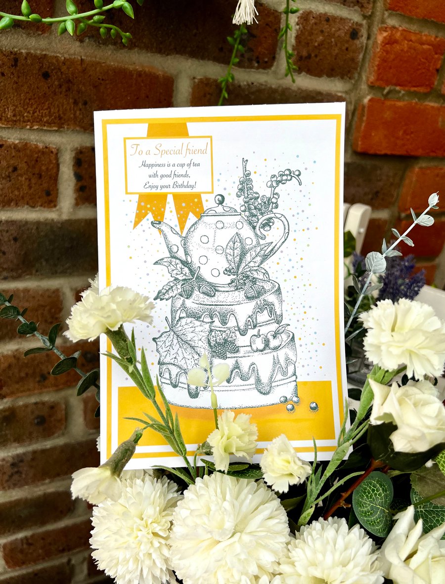 Birthday card - ‘Acorn teapot cake’