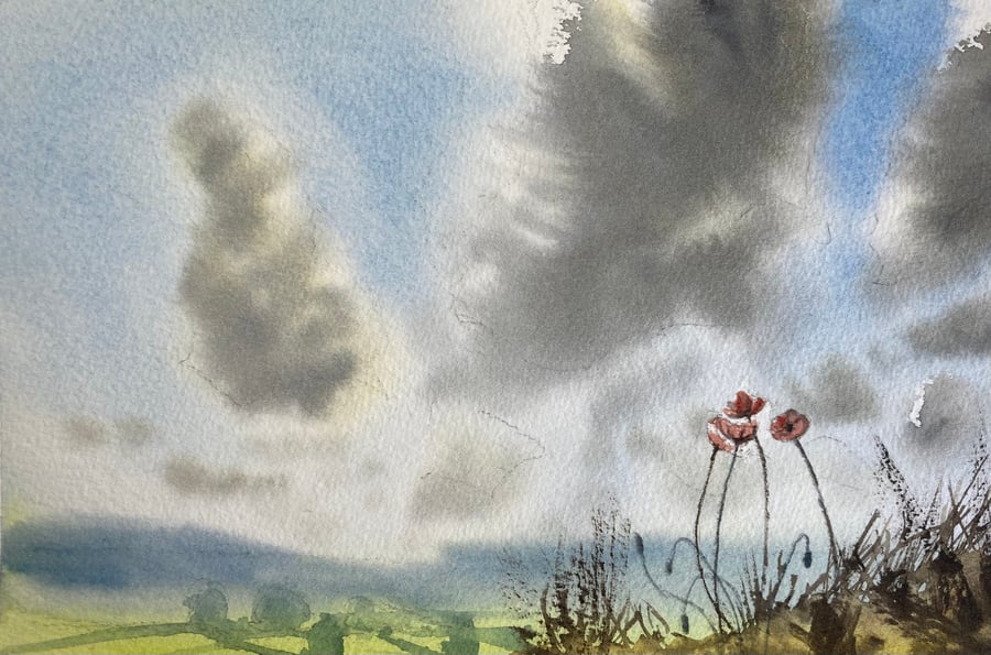 Looking towards Guisborough woods (Pure Original Watercolour)