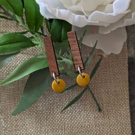 Wood and Mustard Sleek Earrings 