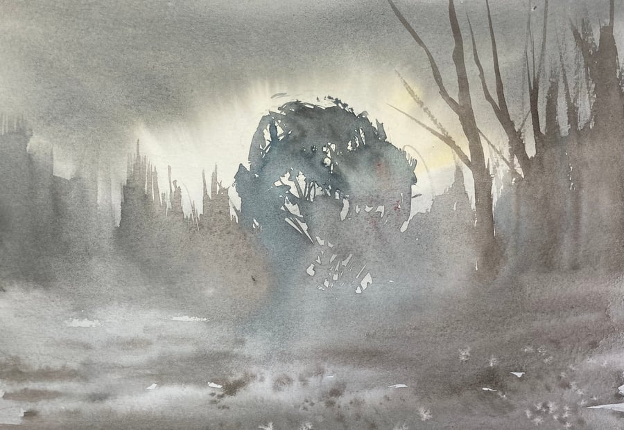 Misty forest (Pure Original Watercolour)