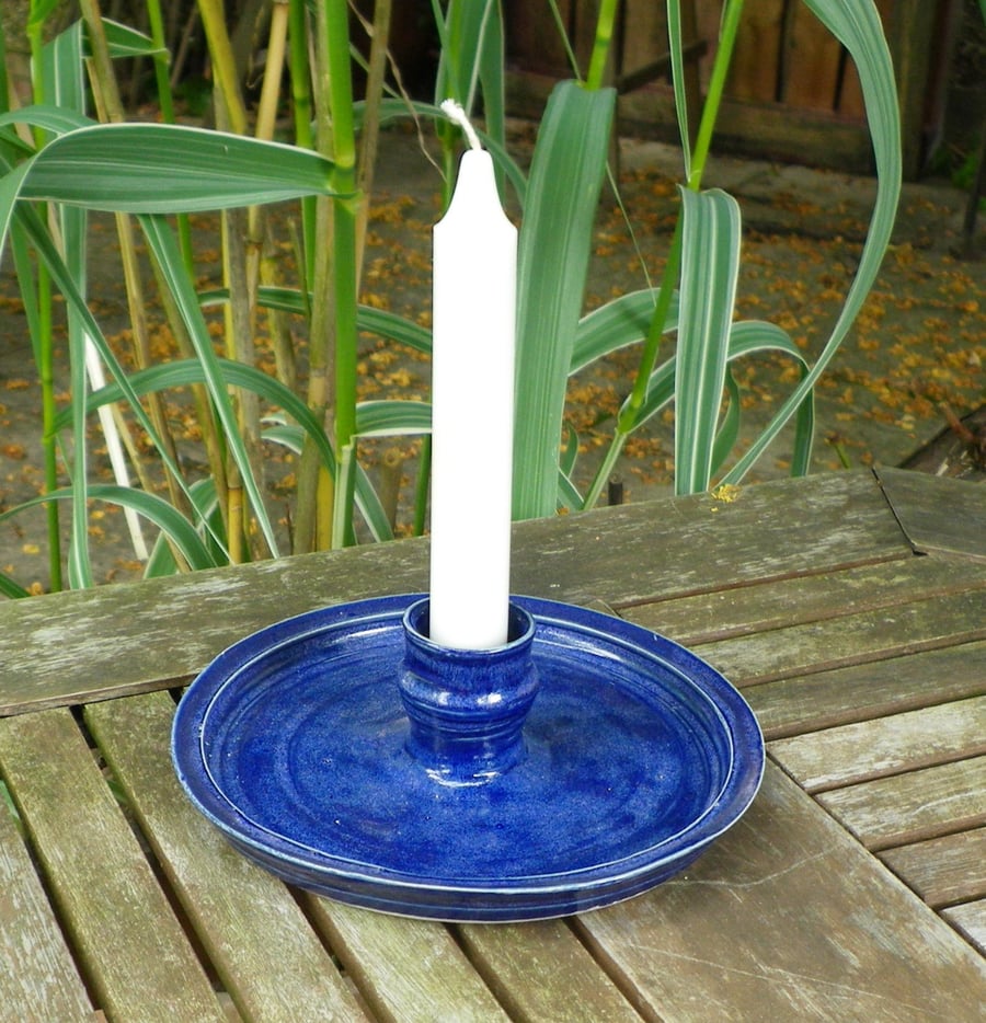 Candlestick "wee willie winkie" style hand thrown stoneware pottery ceramic 