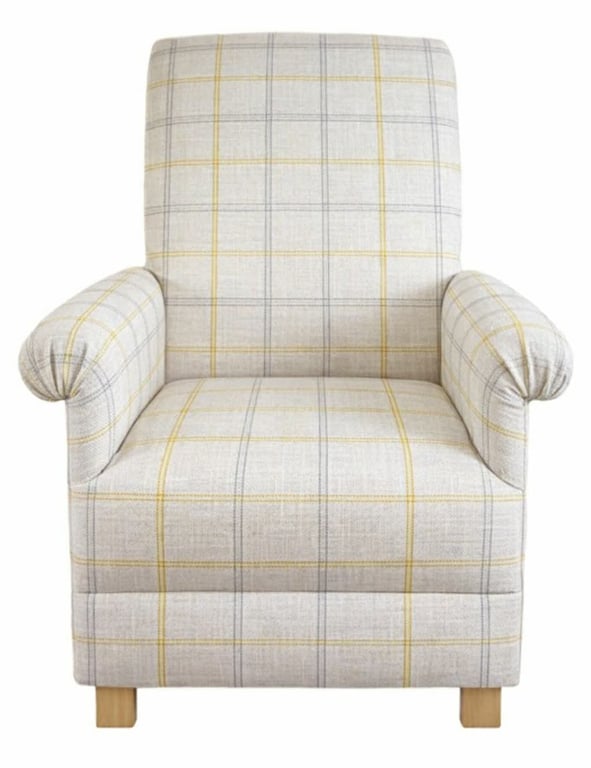 Laura Ashley Newquay Check Fabric Armchair Chair Accent Grey Yellow Adult Small