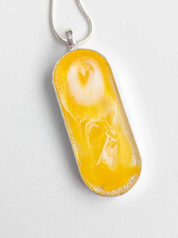 Long Oval Pendant With Yellow & White Swirls