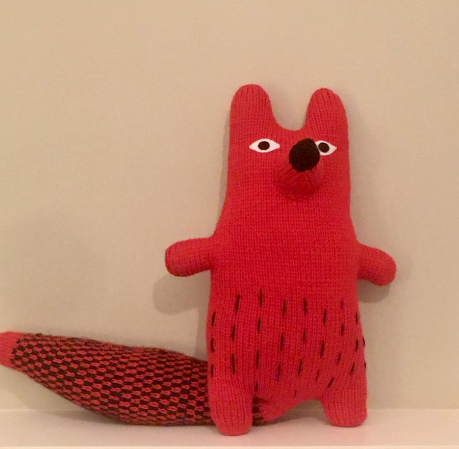 Knitted red or  white mohair   fox  doll, red fox