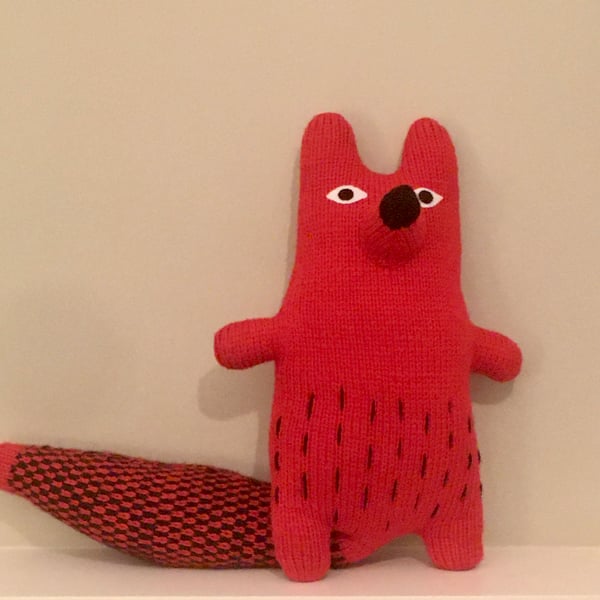 Knitted red or  white mohair   fox  doll, red fox