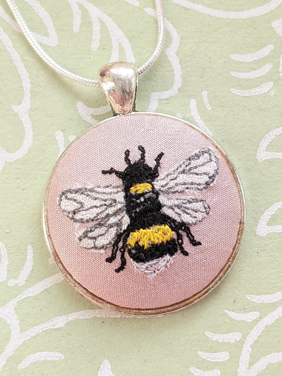 Bumble Bee embroidered necklace pendant