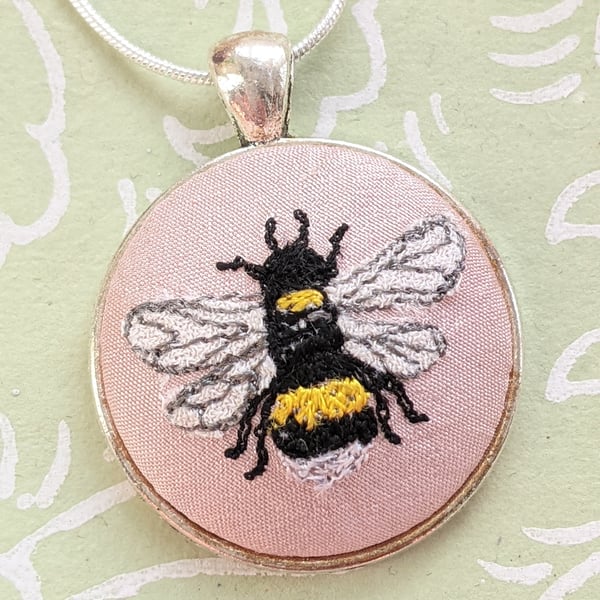 Bumble Bee embroidered necklace pendant