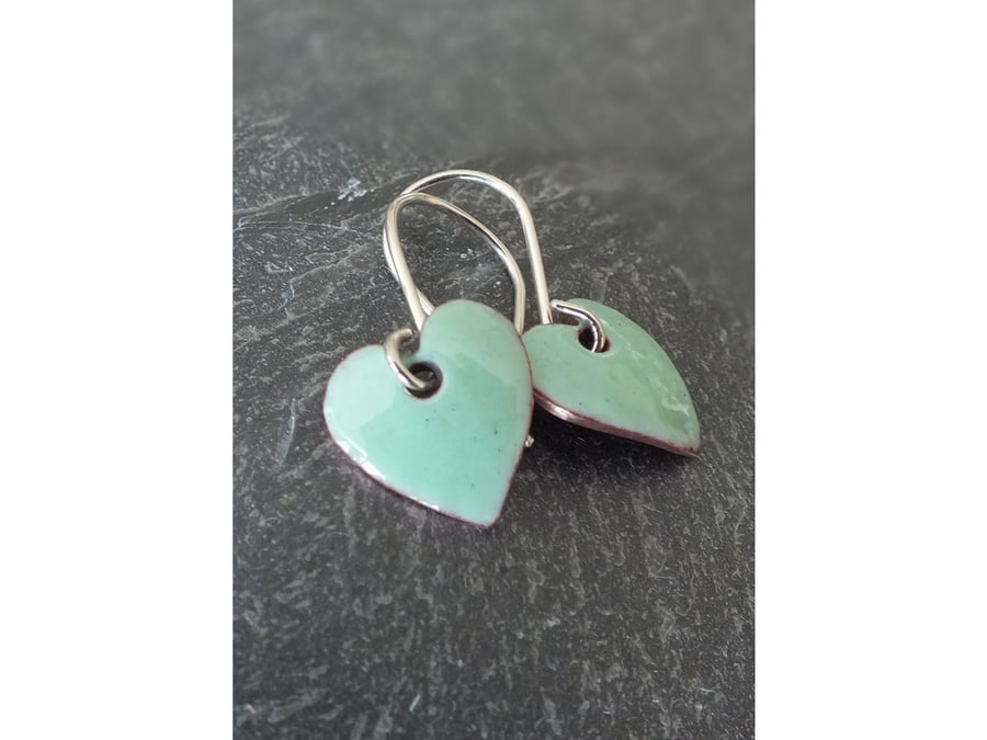 Mint green enamelled heart earrings