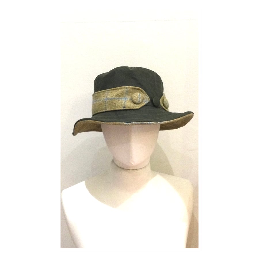 Waxed Cotton Bucket Hat Olive & Olive Blue ... - Folksy