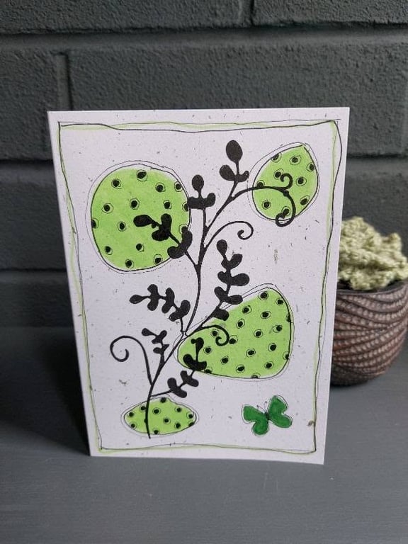 Modern Botanical Boho art style greeting card - green butterfly