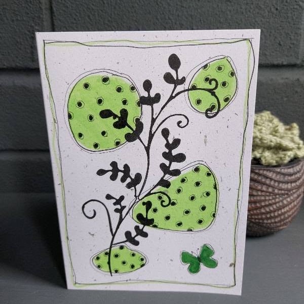 Modern Botanical Boho art style greeting card - green butterfly