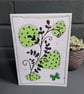 Modern Botanical Boho art style greeting card - green butterfly