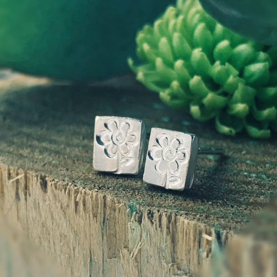 Recycled Handmade Sterling Silver Flower Design Earrings