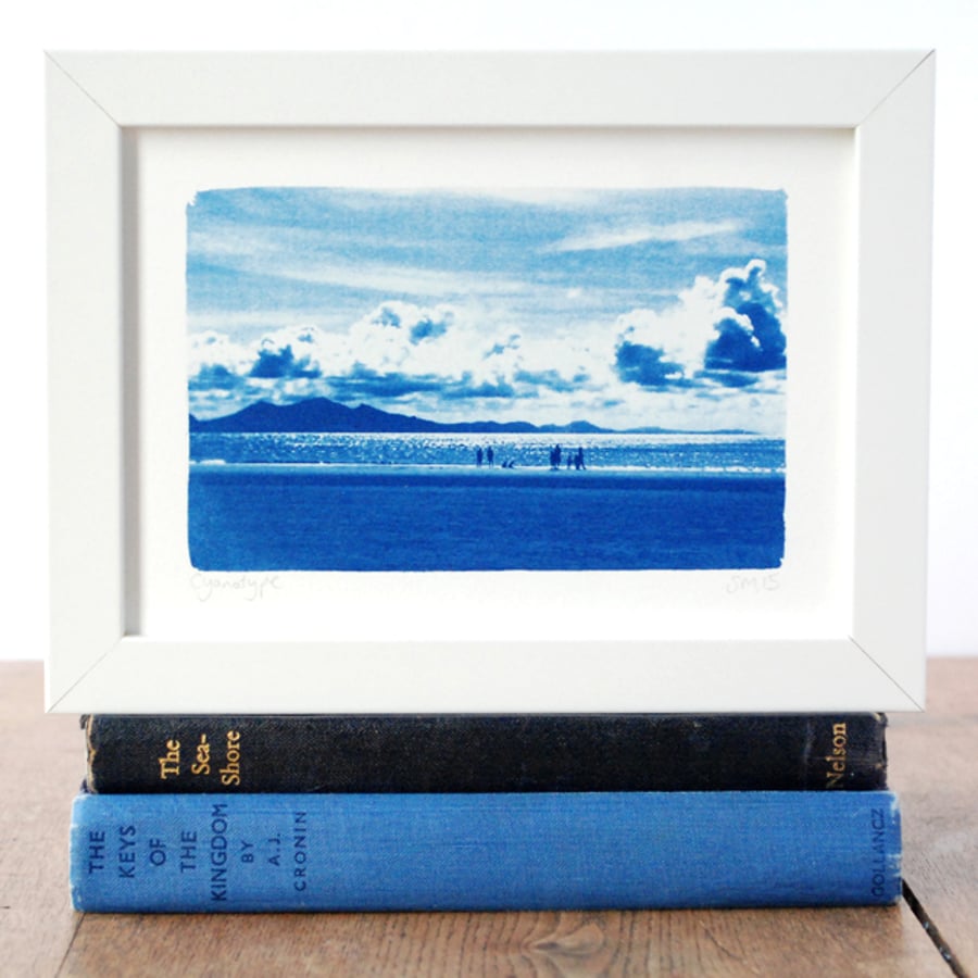 Newborough Beach Anglesey Welsh Seascape Original Cyanotype Blue & White