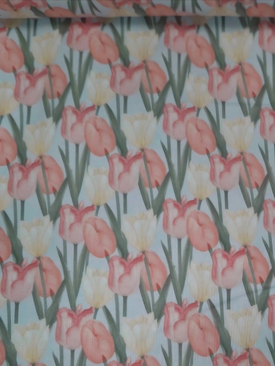 100% Quilting Cotton Fabric, Pastel Tulip Design.  Sold By The Metre 