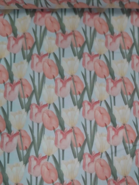 100% Quilting Cotton Fabric, Pastel Tulip Design.  Sold By The Metre 