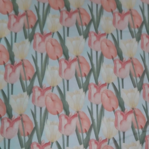 100% Quilting Cotton Fabric, Pastel Tulip Design.  Sold By The Metre 