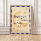 Love You to The Moon and Back Print Sweet Children's Wall Art Vintage Nursery 