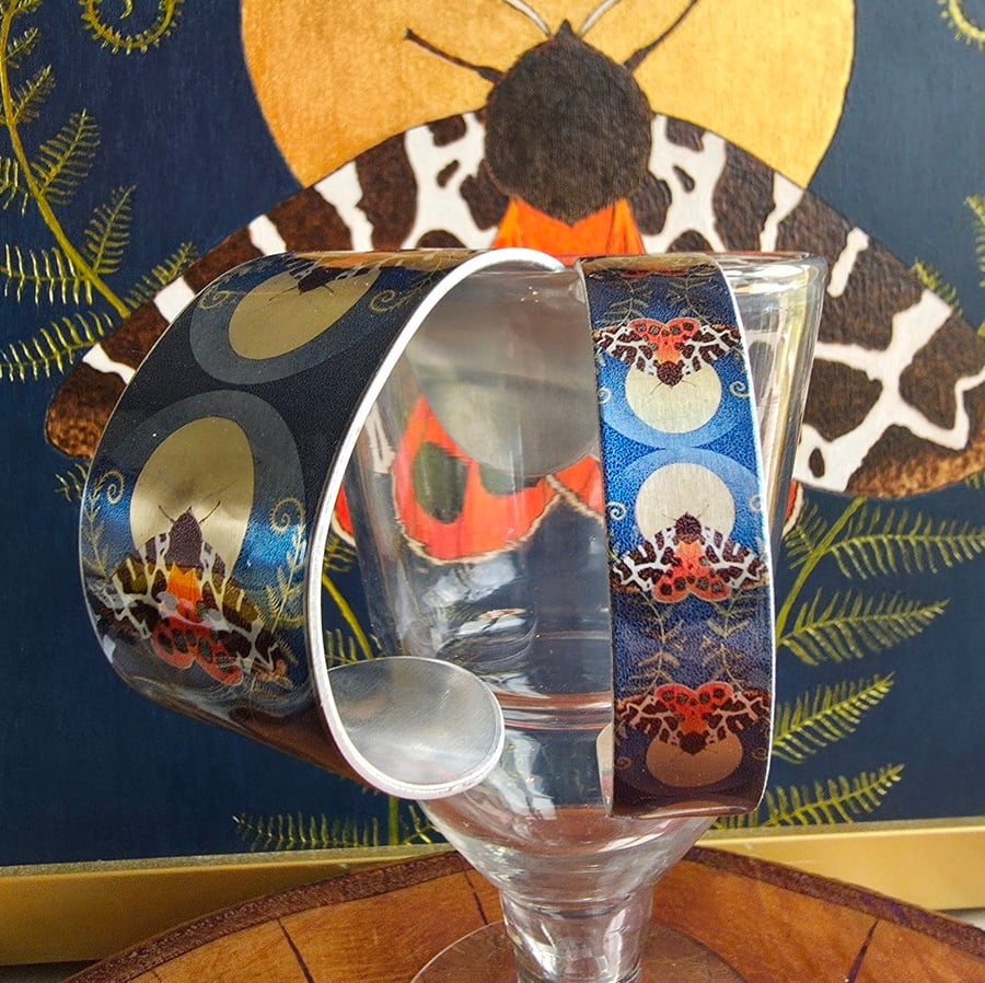 Dark Teal Garden Tiger Moth Narrow Aluminium Cuff 