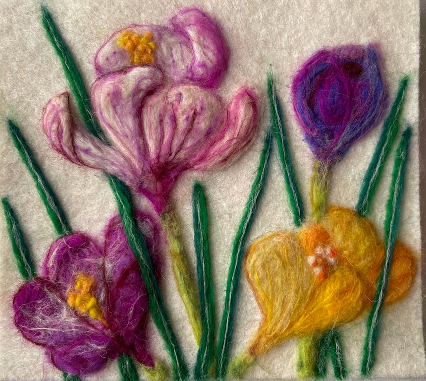 Hand Felted Crocus Textile Artwork 