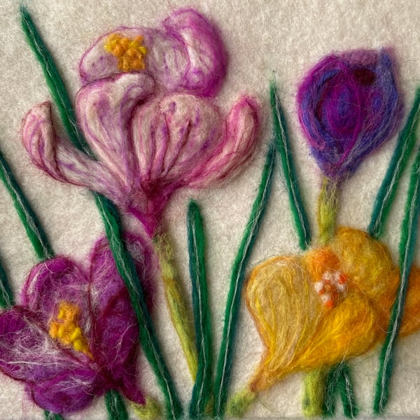 Hand Felted Crocus Textile Artwork 