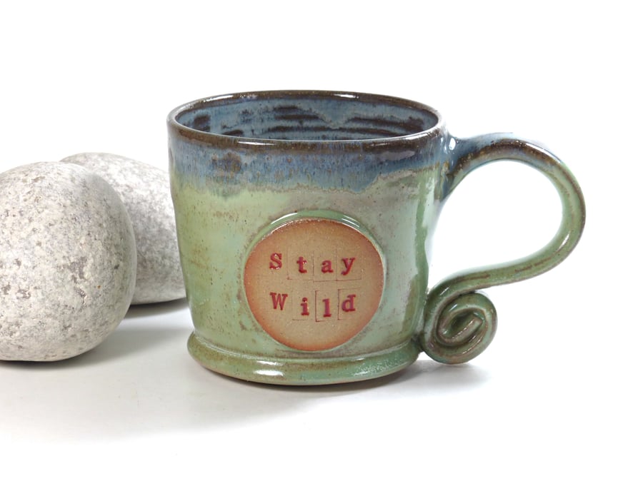 Stay Wild Mug - Buff Handmade Wheelthrown Stoneware Pottery UK