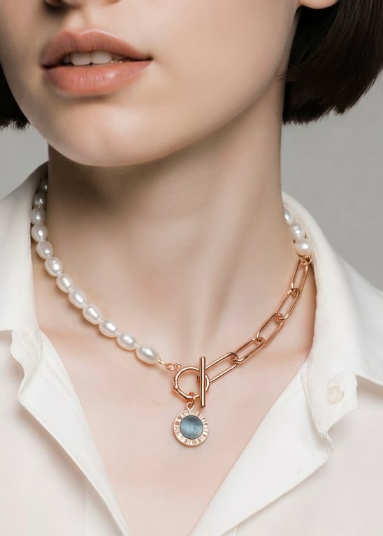 Freshwater Pearl and Abalone Shell Pendant with Gold Plated Chain