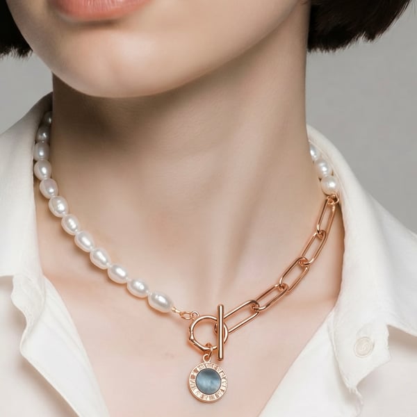 Freshwater Pearl and Abalone Shell Pendant with Gold Plated Chain