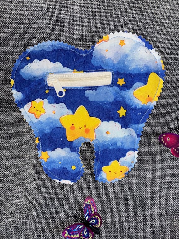 Tooth Fairy Pouch.  Stars and Clouds.