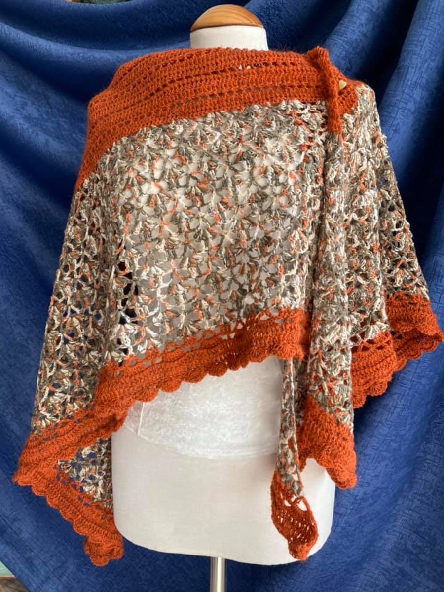 Handmade Unique Triangle Lace Shawl in Earthy tones