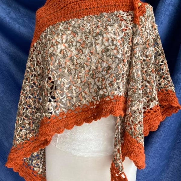 Handmade Unique Triangle Lace Shawl in Earthy tones