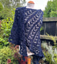 Handmade Soft Navy Blue Merino Lace Triangle Shawl Wrap - Image 2